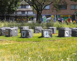 A garden with innovative use of granite blocks